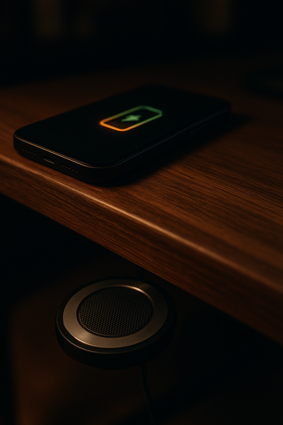 Phantom wireless charger mounted underneath a desk